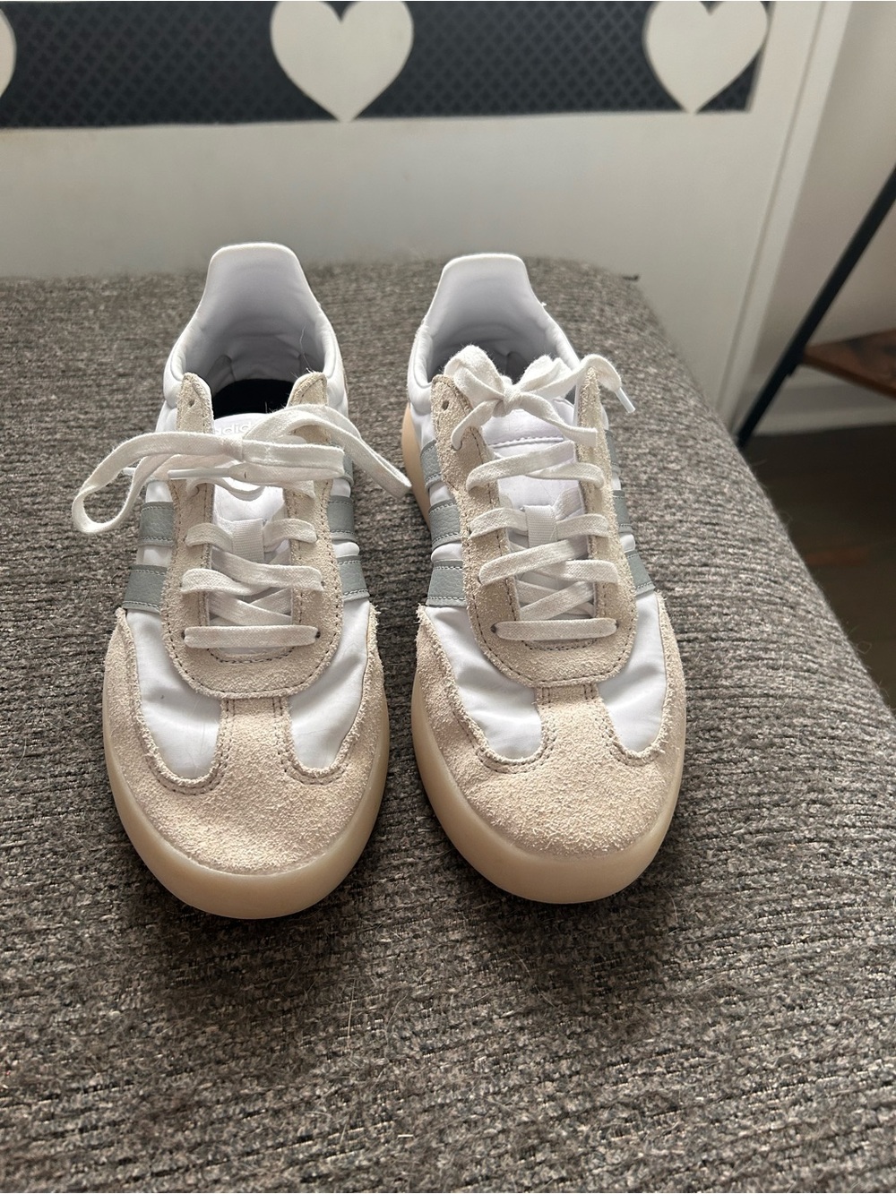 White and Beige with silver stripes Women's Retro Runner Sneakers